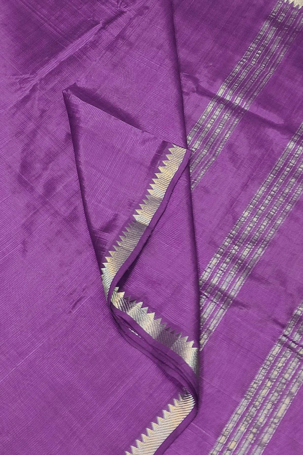 Mangalgiri silk cotton saree in violet with silver border