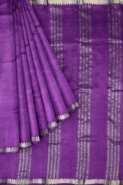 Mangalgiri silk cotton saree in violet with silver border