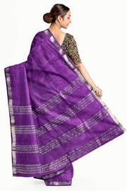 Mangalgiri silk cotton saree in violet with silver border
