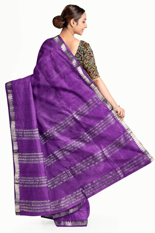 Mangalgiri silk cotton saree in violet with silver border