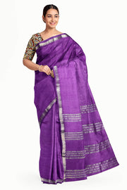 Mangalgiri silk cotton saree in violet with silver border