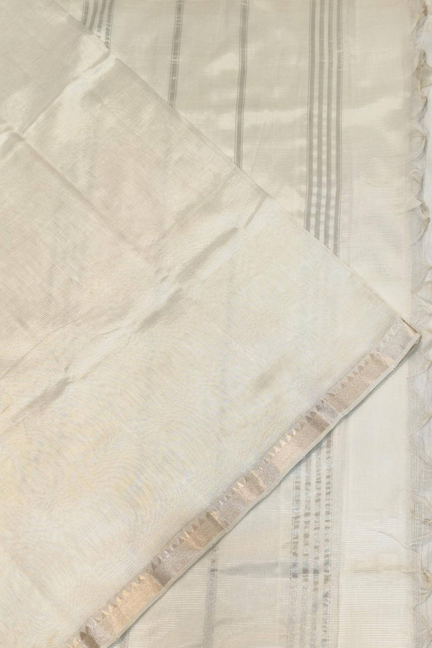 Mangalgiri silk cotton saree in  white with silver border