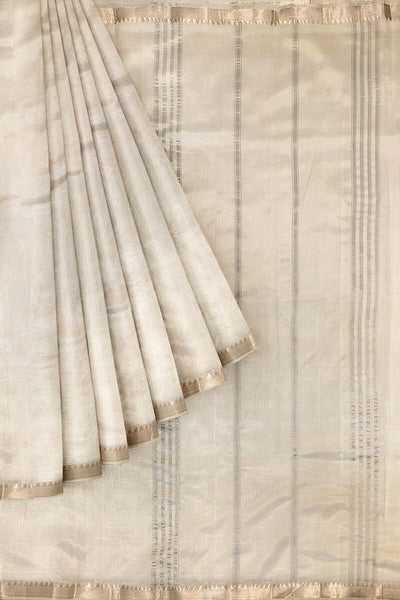 Mangalgiri silk cotton saree in  white with silver border