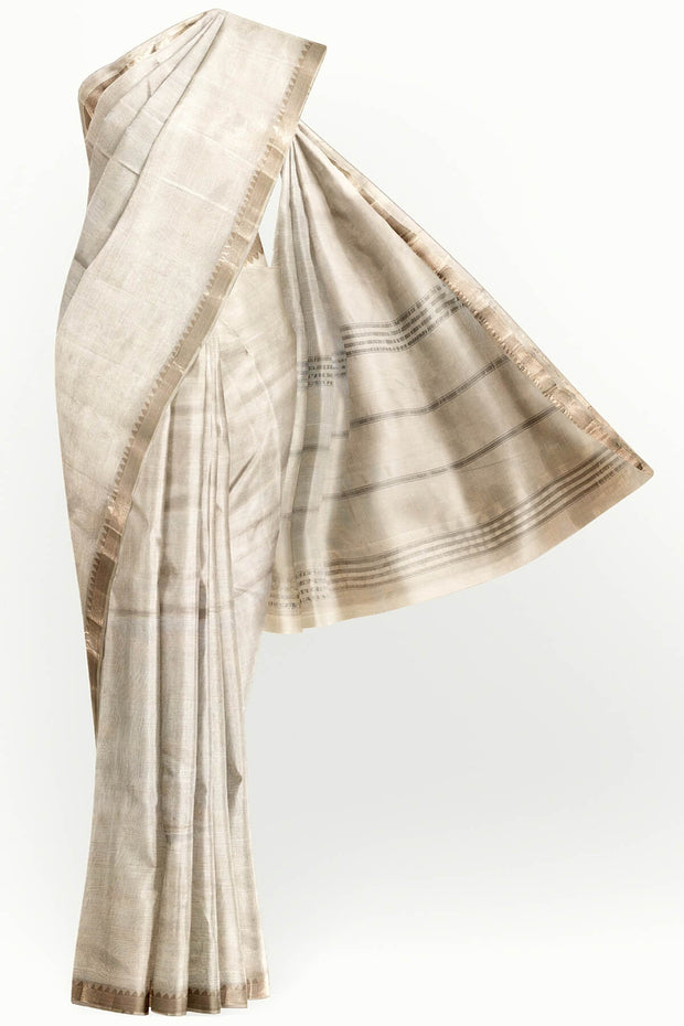 Mangalgiri silk cotton saree in  white with silver border