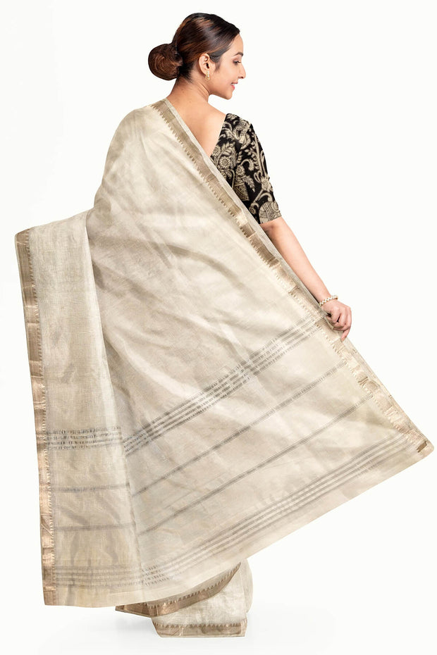 Mangalgiri silk cotton saree in  white with silver border