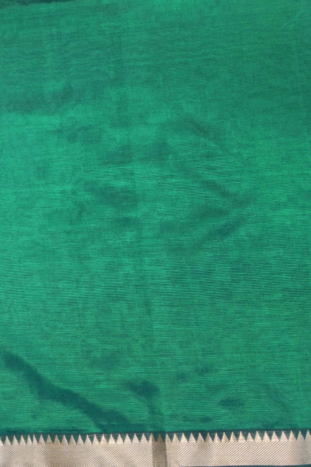 Mangalgiri silk cotton saree in  peacock green with silver border