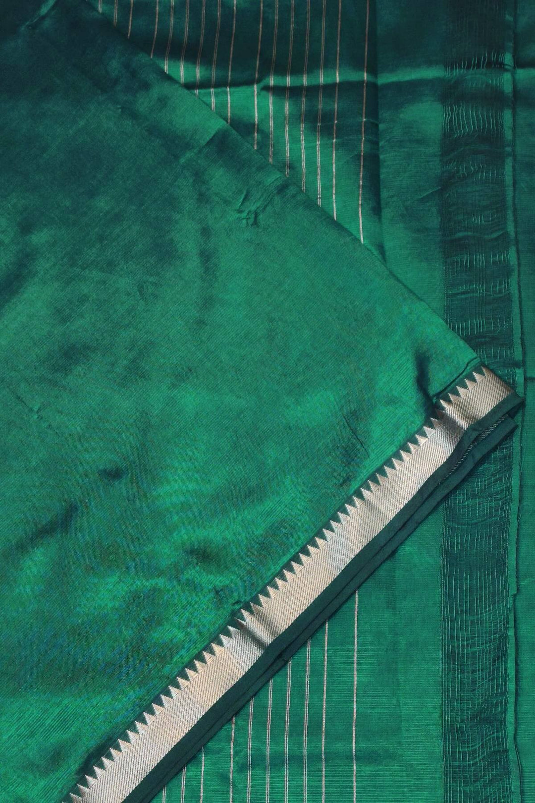 Mangalgiri silk cotton saree in  peacock green with silver border