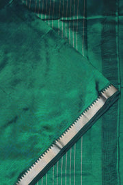 Mangalgiri silk cotton saree in  peacock green with silver border