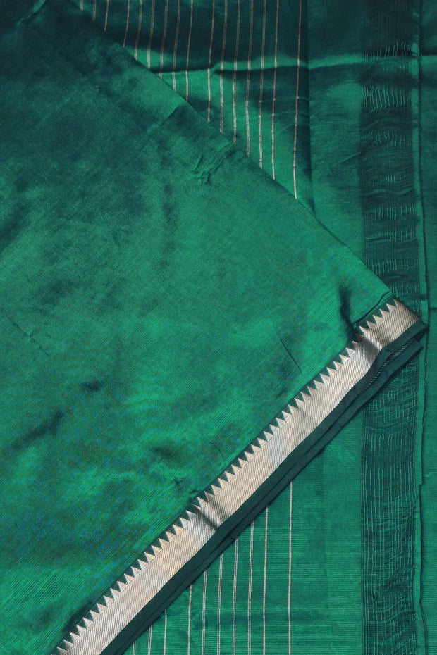 Mangalgiri silk cotton saree in  peacock green with silver border
