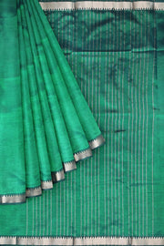 Mangalgiri silk cotton saree in  peacock green with silver border