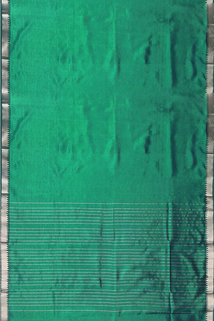 Mangalgiri silk cotton saree in  peacock green with silver border