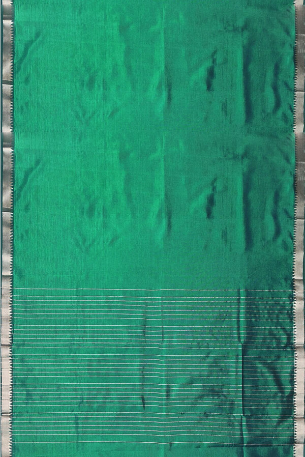 Mangalgiri silk cotton saree in  peacock green with silver border