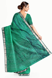 Mangalgiri silk cotton saree in  peacock green with silver border