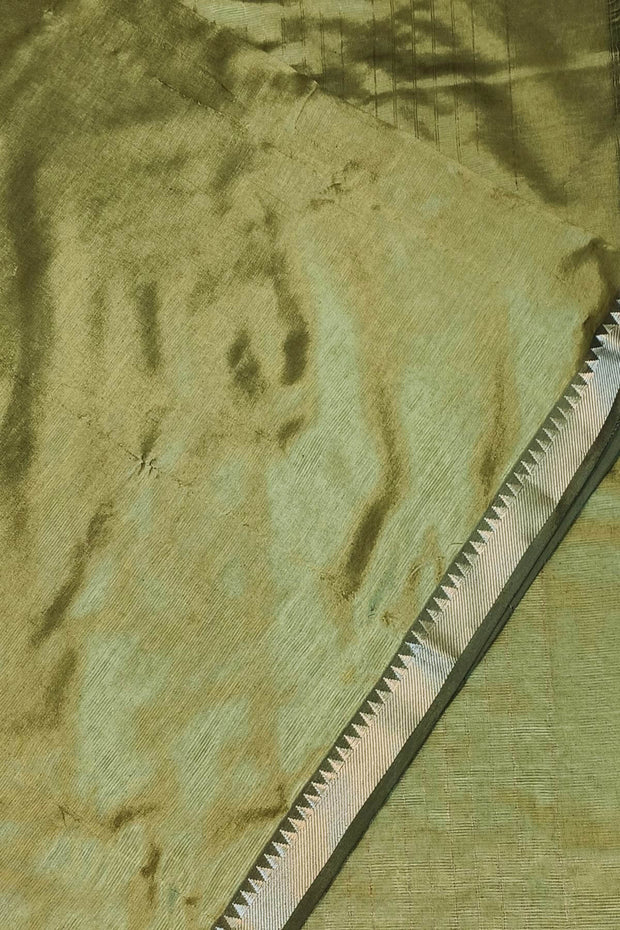 Mangalgiri silk cotton saree in sage green with silver border