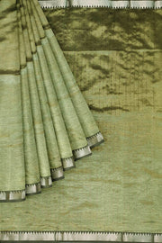 Mangalgiri silk cotton saree in sage green with silver border