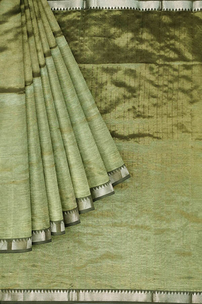 Mangalgiri silk cotton saree in sage green with silver border