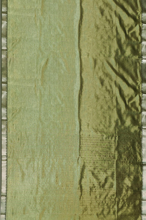 Mangalgiri silk cotton saree in sage green with silver border