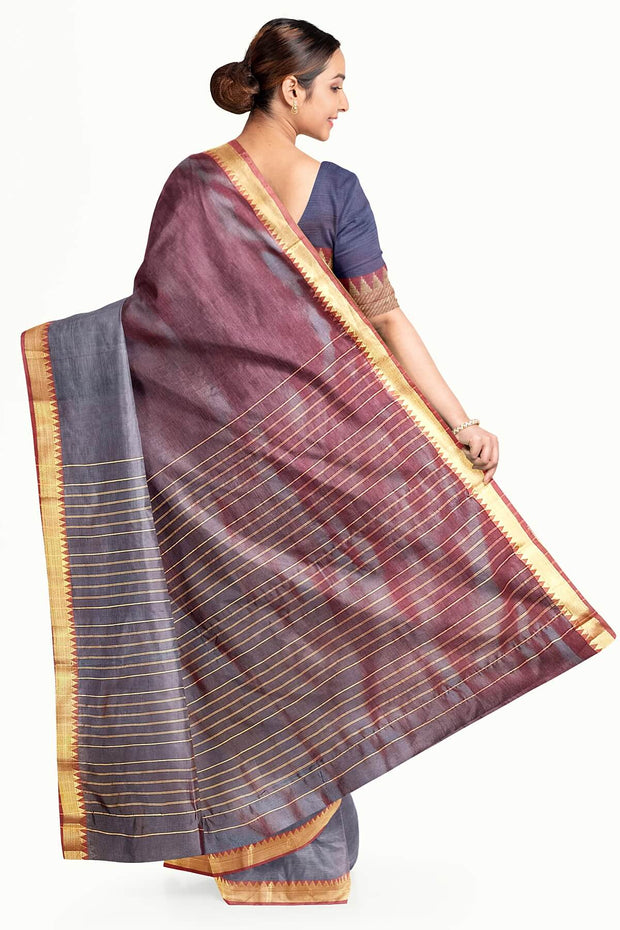 Mangalgiri silk cotton saree in two tone violet