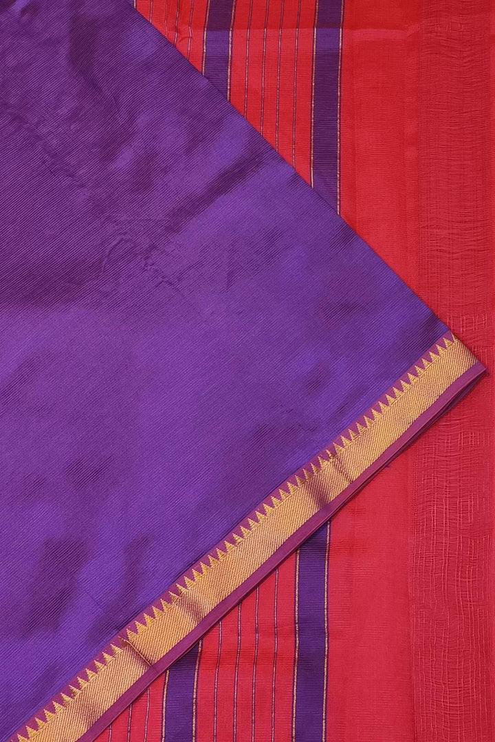 Mangalgiri silk cotton saree in purple with silver border