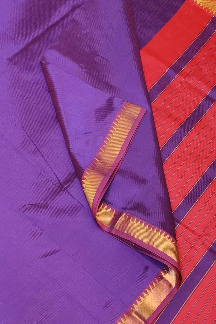 Mangalgiri silk cotton saree in purple with silver border