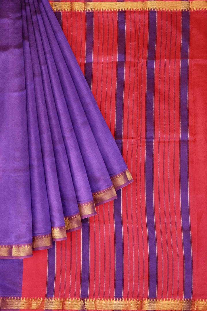 Mangalgiri silk cotton saree in purple with silver border