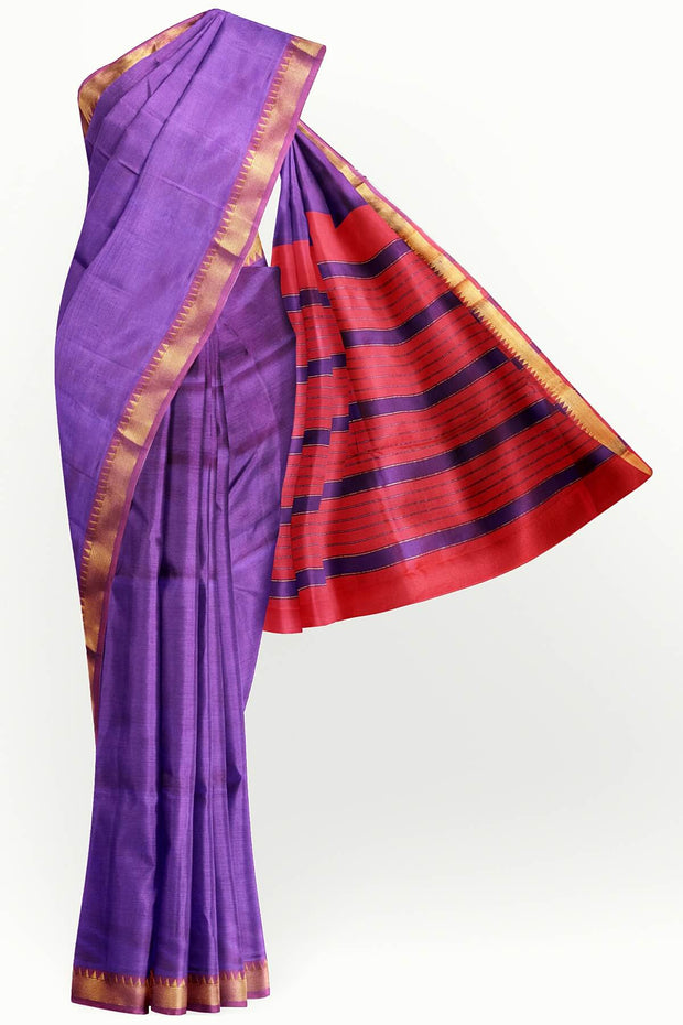 Mangalgiri silk cotton saree in purple with silver border