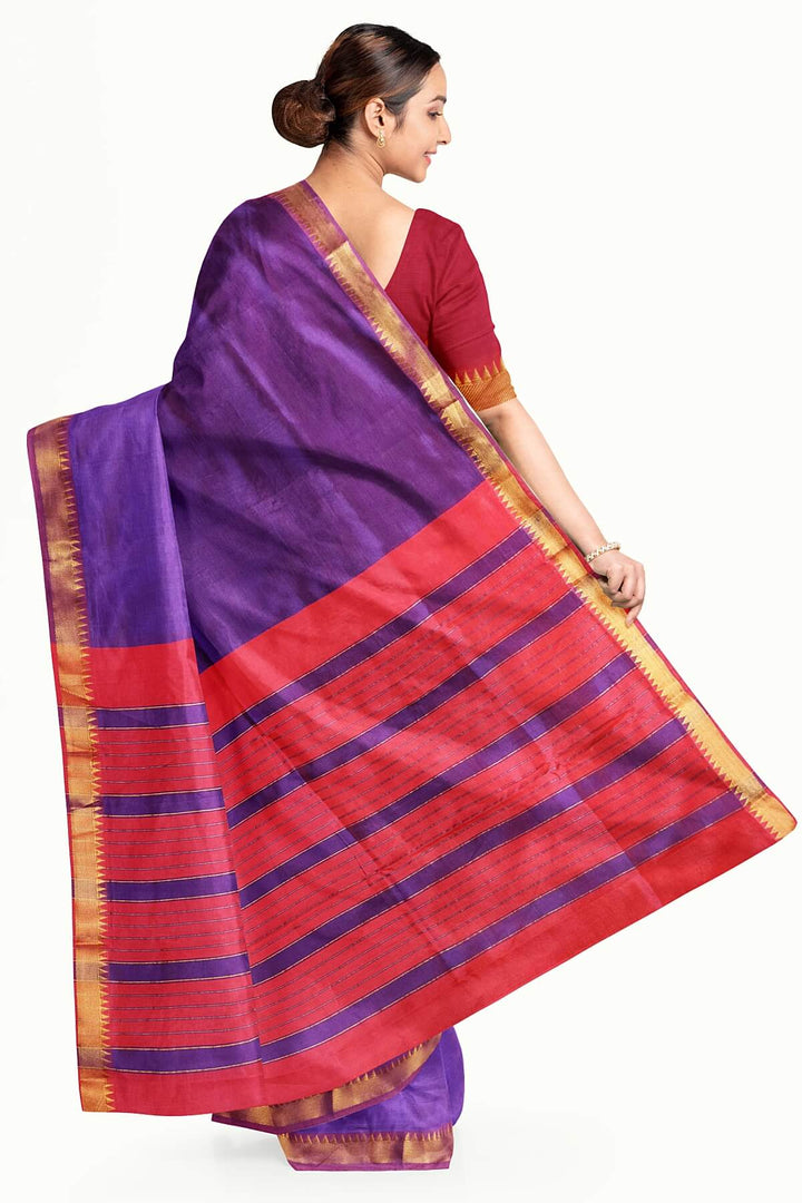 Mangalgiri silk cotton saree in purple with silver border