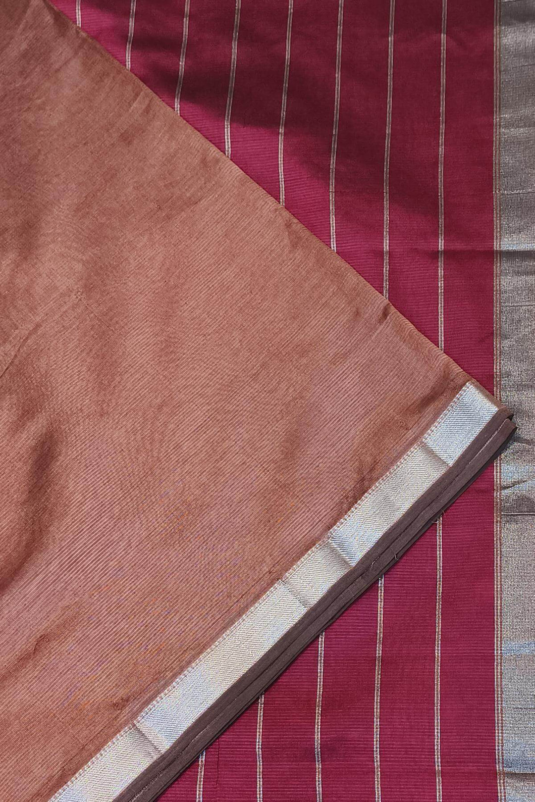 Mangalgiri silk cotton saree in snuff colour with silver border