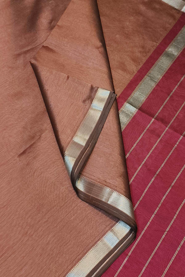 Mangalgiri silk cotton saree in snuff colour with silver border