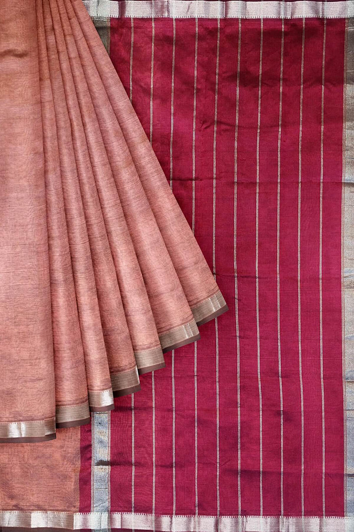 Mangalgiri silk cotton saree in snuff colour with silver border