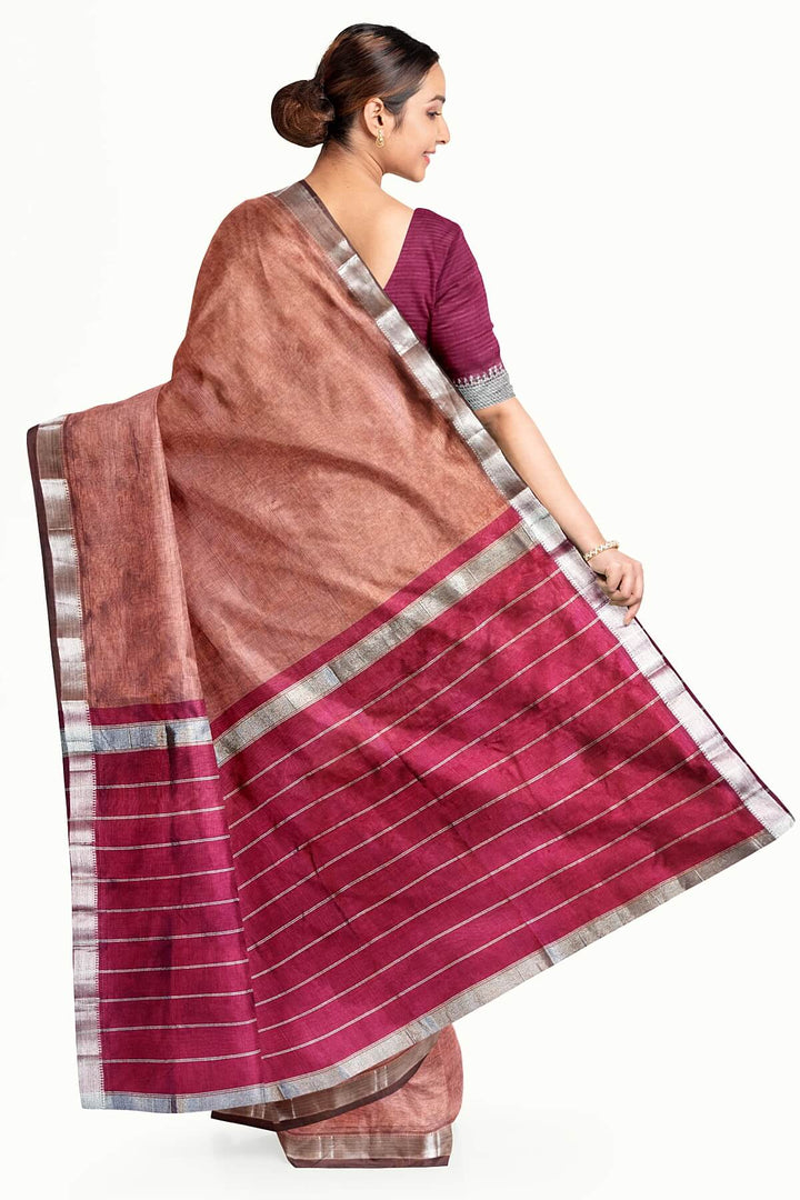 Mangalgiri silk cotton saree in snuff colour with silver border