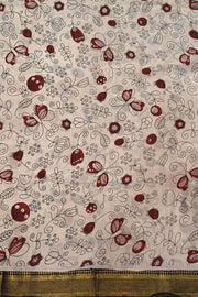 Mangalgiri silk cotton saree in off white in kalamkari print