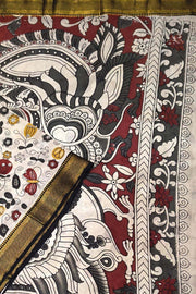 Mangalgiri silk cotton saree in off white in kalamkari print