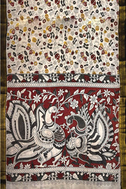 Mangalgiri silk cotton saree in off white in kalamkari print