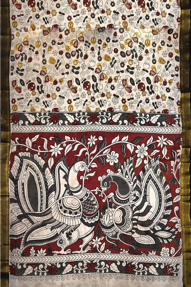 Mangalgiri silk cotton saree in off white in kalamkari print