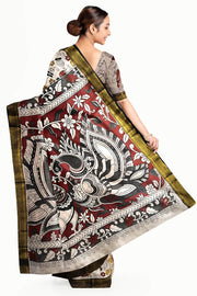 Mangalgiri silk cotton saree in off white in kalamkari print