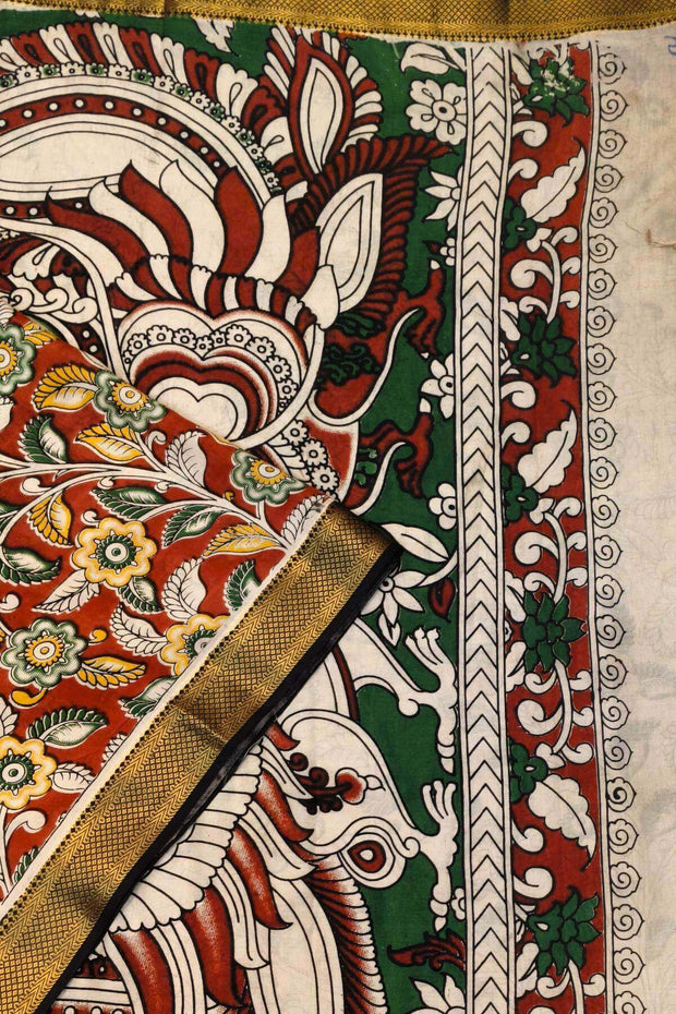 Mangalgiri silk cotton saree in maroon in kalamkari print