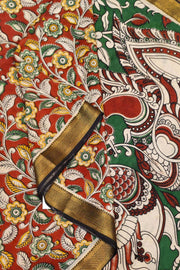 Mangalgiri silk cotton saree in maroon in kalamkari print