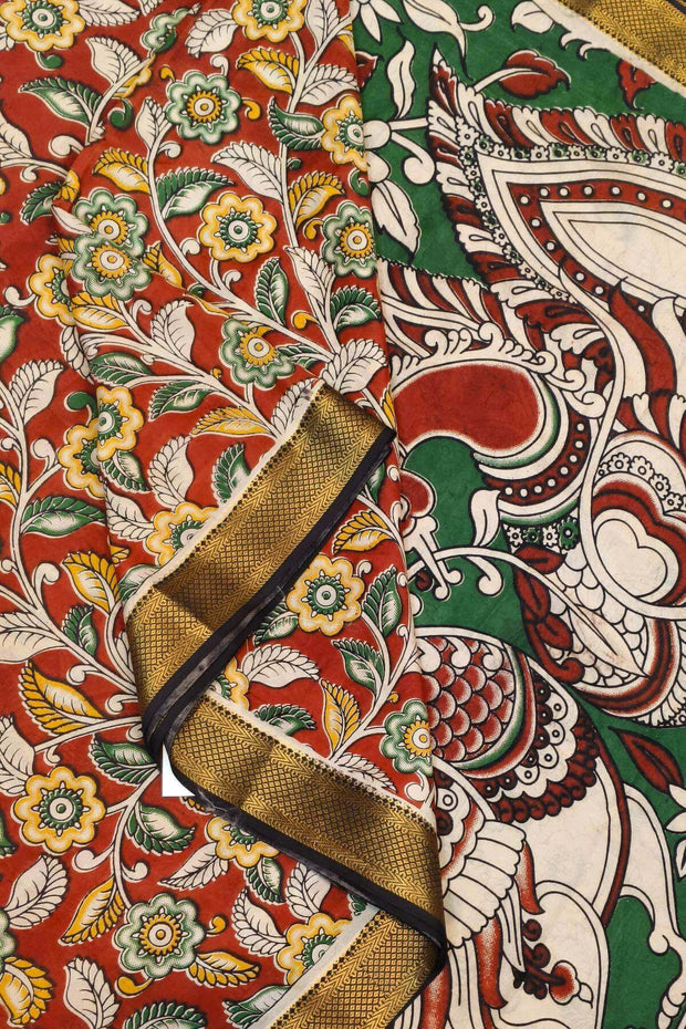 Mangalgiri silk cotton saree in maroon in kalamkari print