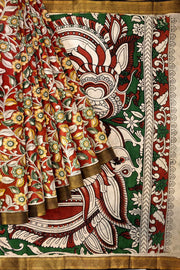 Mangalgiri silk cotton saree in maroon in kalamkari print