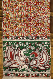 Mangalgiri silk cotton saree in maroon in kalamkari print