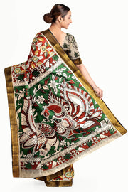 Mangalgiri silk cotton saree in maroon in kalamkari print