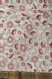 Mangalgiri silk cotton saree in  mustard in kalamkari print