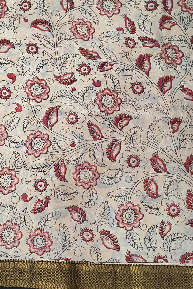 Mangalgiri silk cotton saree in  mustard in kalamkari print