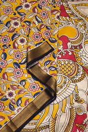 Mangalgiri silk cotton saree in  mustard in kalamkari print