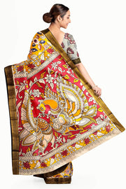 Mangalgiri silk cotton saree in  mustard in kalamkari print