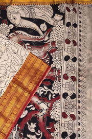 Mangalgiri silk cotton saree in  off white  in kalamkari print