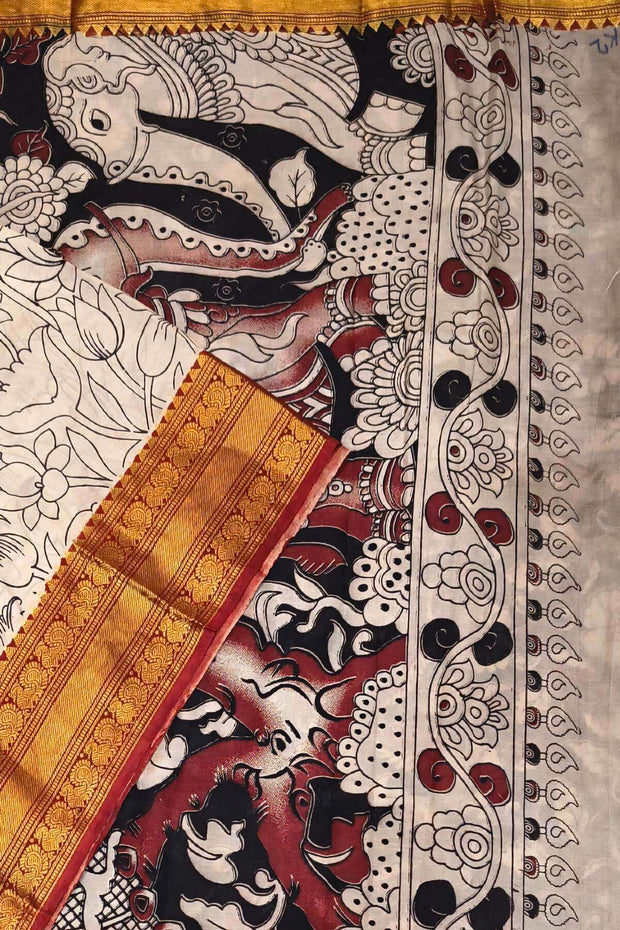 Mangalgiri silk cotton saree in  off white  in kalamkari print