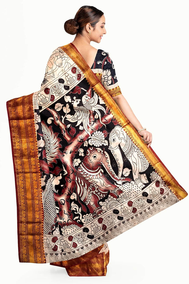 Mangalgiri silk cotton saree in  off white  in kalamkari print