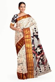 Mangalgiri silk cotton saree in  off white  in kalamkari print